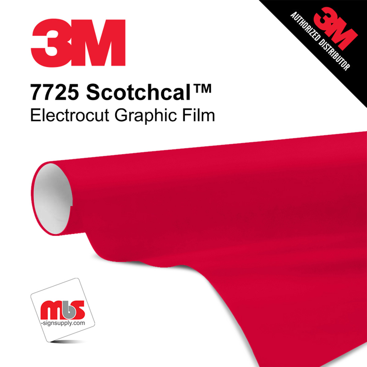 48'' x 10 Yards 3M™ 7725 Scotchcal™ ElectroCut™ Gloss Perfect Match Red 8 year Unpunched 2 Mil Cast Graphic Vinyl Film (Color Code 263)